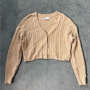Hollister Cropped Cable Knit Cardigan - Tan